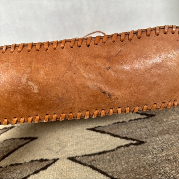 Vintage handmade western tooled Leather Shoulder Bag patchwork purse large tote - Picture 8 of 14